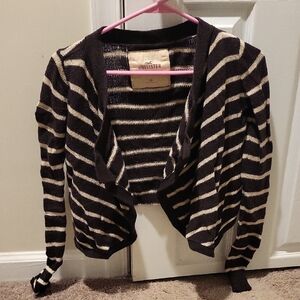 Hollister Brown & Cream Striped Open-Front Cardigan